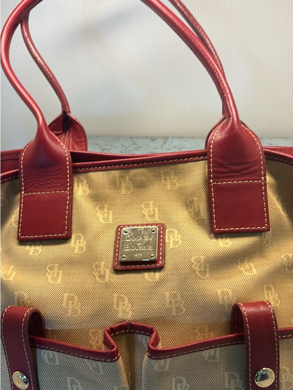 Dooney & Bourke Red Trim Beige Signature Tote